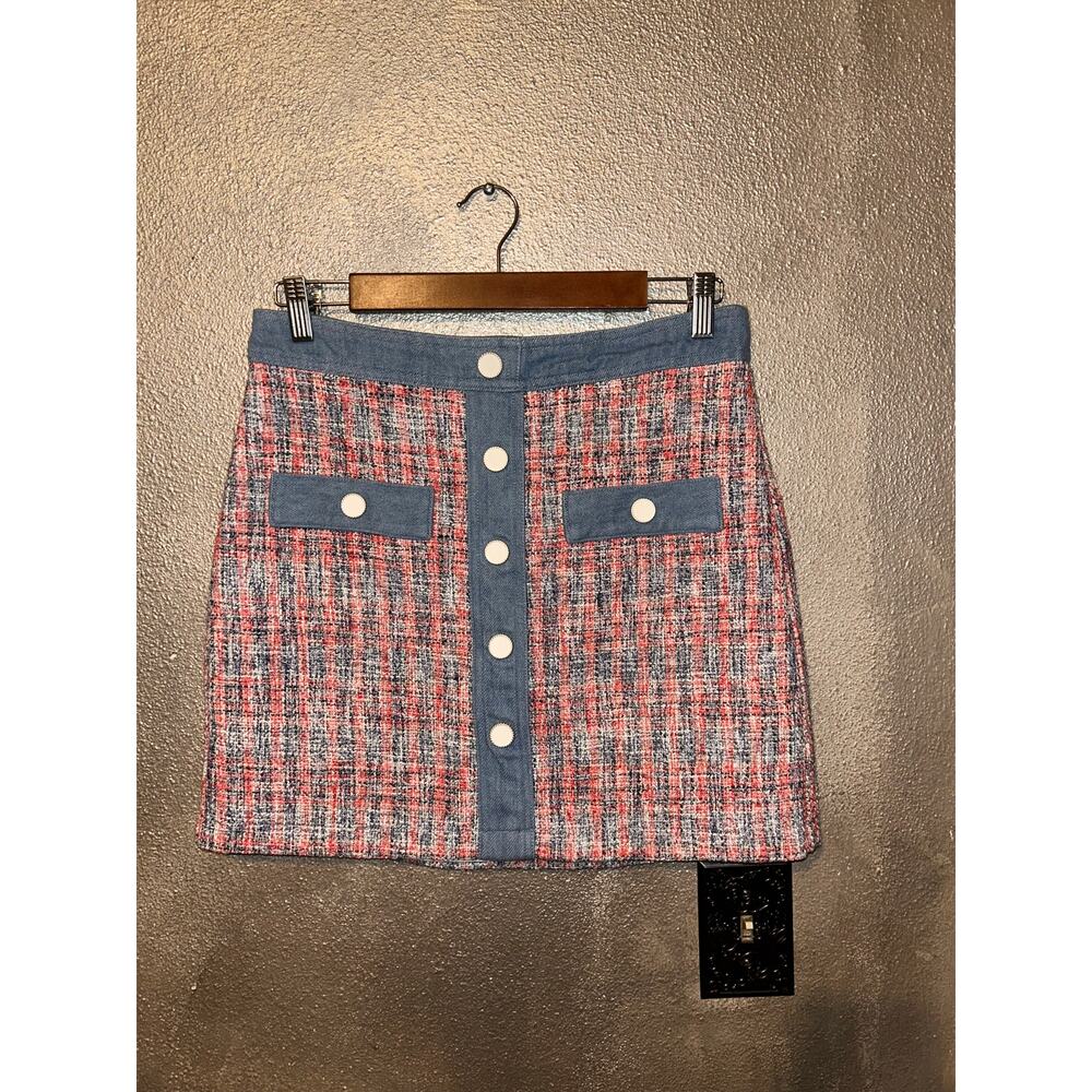 House Of Harlow 1960 Tweed & Denim Mod Clueless Preppy Academia Mini Skirt